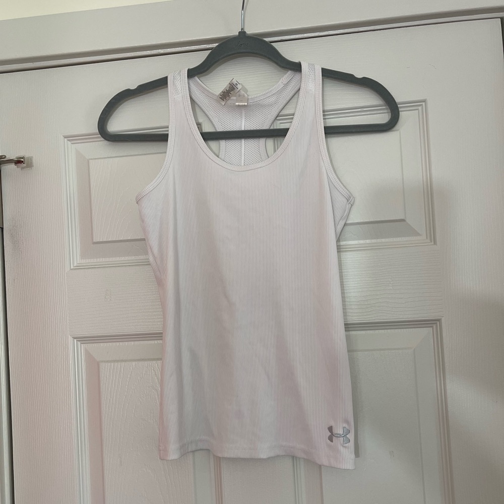 under Armour White Ribbed Girls Athletic Tank